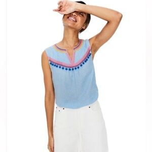 Boden “”Elisa” top. Sleeveless, blue/white. Size 8